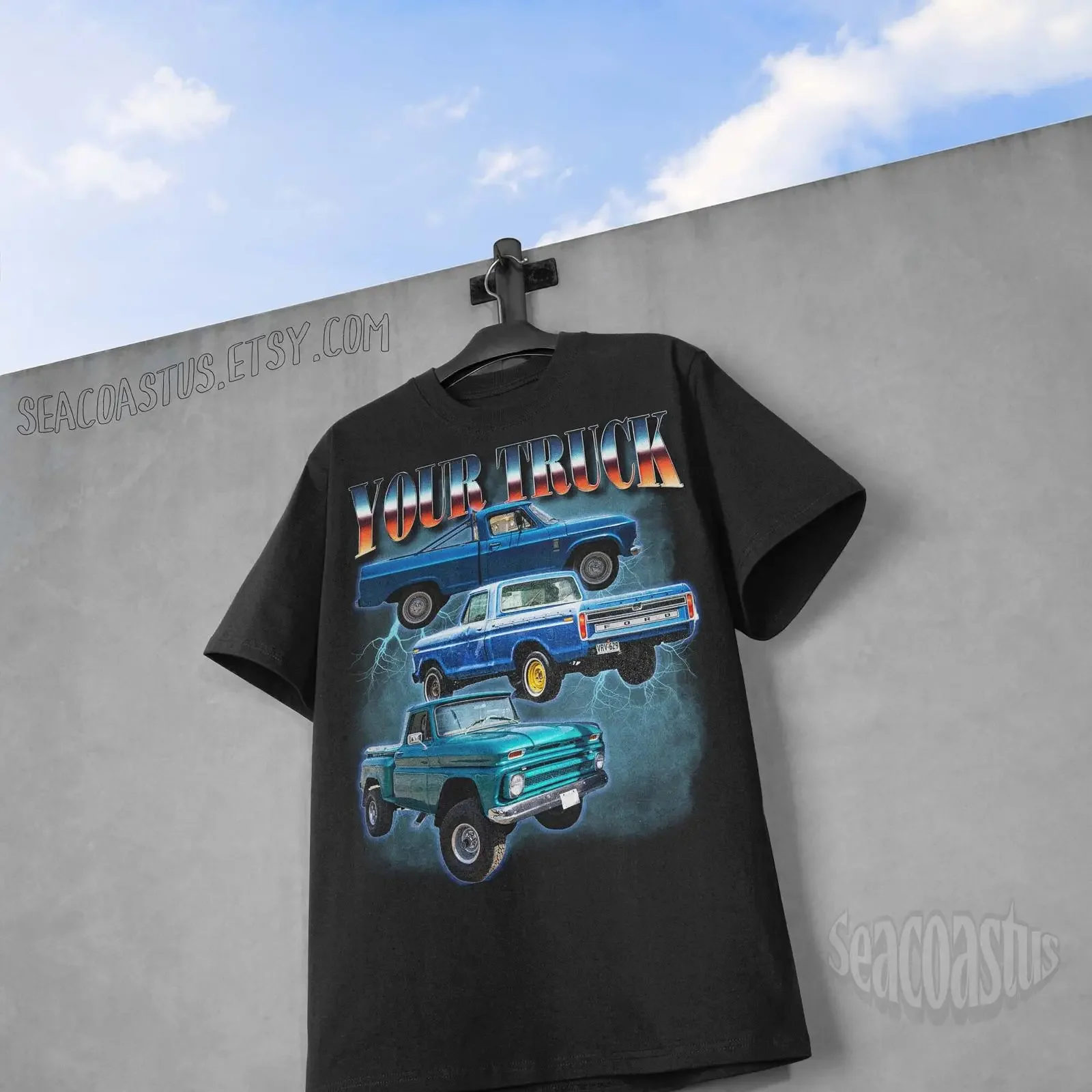 Custom Vintage Pickup Truck T shirt Personalized Bootleg Rap American Muscle Classic Old for Dad Boyfriend vintage Washed