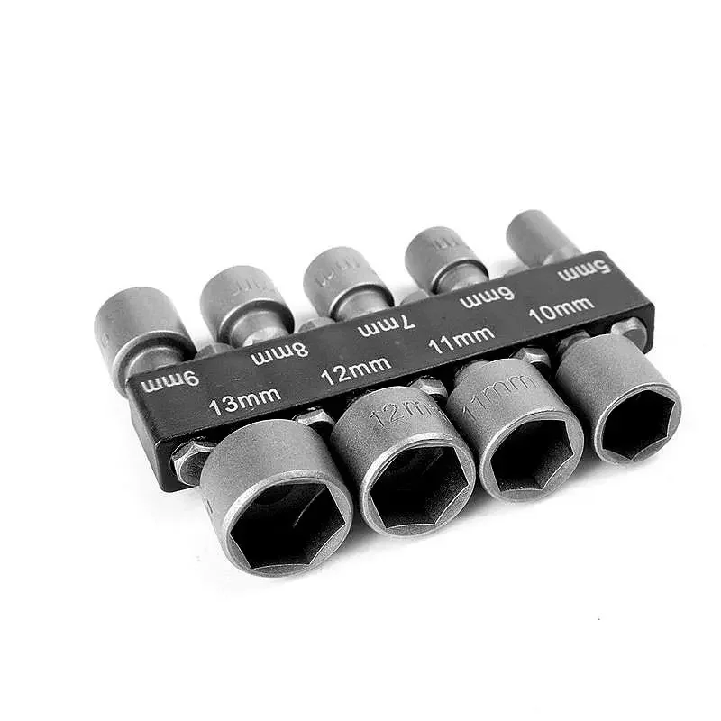 Krachtige 9Pcs Power Nut Driver Socket Wrench 1/4 Ratchet Wrench Drill Screw Tools + 5 6 7 8 9 10 11 12 13mm Hex Shank Adapter