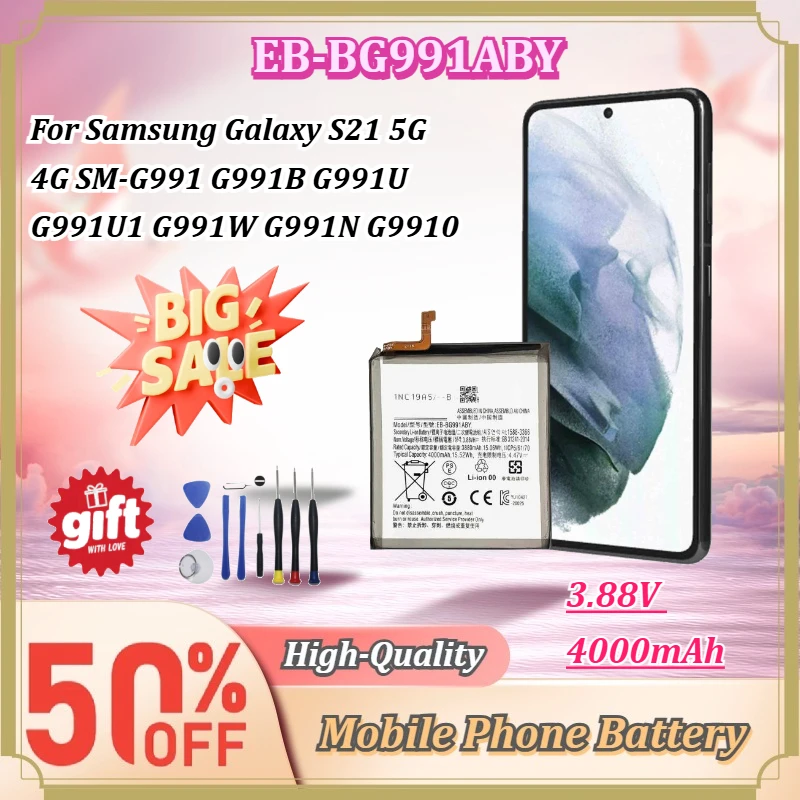 For Samsung Galaxy S21 5G 4G SM-G991 G991B G991U G991U1 G991W EB-BG991ABY 3.88V 4000mAh Mobile Phone Battery With Free Tools