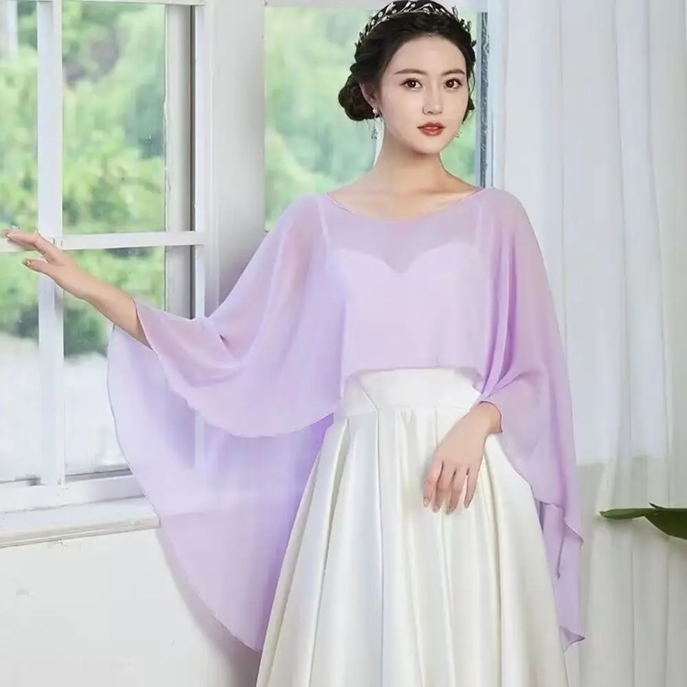 

Solid Color Thin Wide Chiffon Shawl Sunscreen All Match Women Pullover Wraps Party Dress Soft Wedding Scarves Shawl Summer