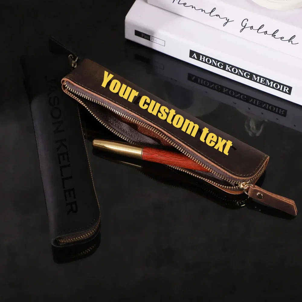 

Custom Personalized Leather Rectangular Pencil Case Creative Leather Zipper Pencil Case Office and School Supply Bag