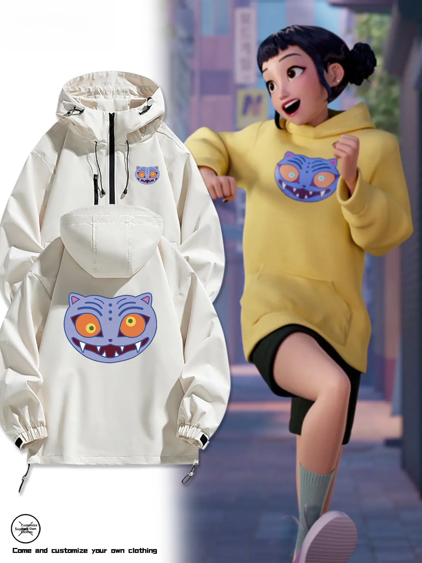 

Huntr K Movie Jaet Мужская весенне-осенняя повседневная ветрозащитная длинная куртка на молнии с капюшоном из полиэфирного волокна с принтом