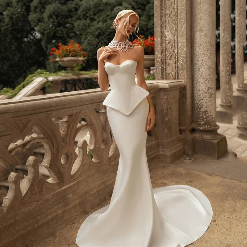 

Eightree White Mermaid Wedding Dresses Sweetheart Corset Back Bridal Dress Saudi Arabia Wedding Evening Prom Gowns Customized