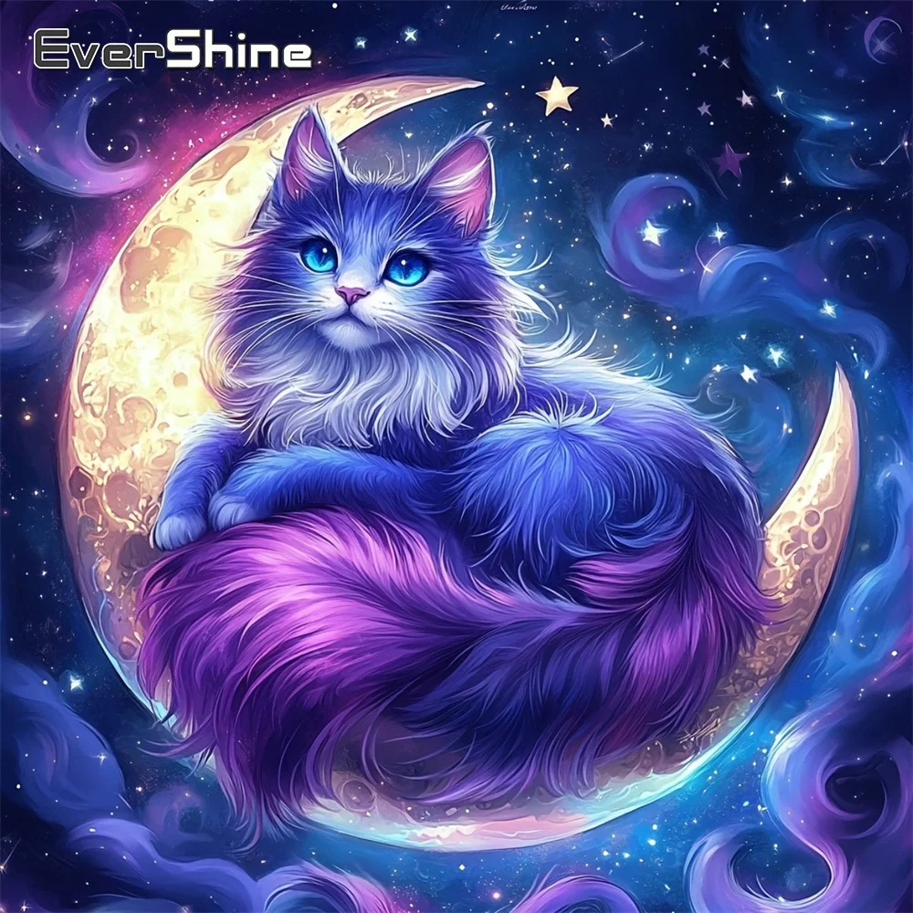

EverShine Diamond Mosaic Animal Full Square Suitable For Beginners Painting Cat Rhinestones Picture Embroidery Moon Wall Decor