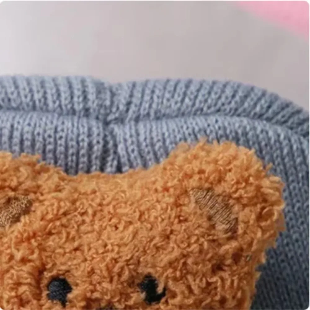 New Cartoon Bear Knitted Hat Cold Proof Thicken Autumn Winter Cap Soft Comfortable Warm Beanies Infant