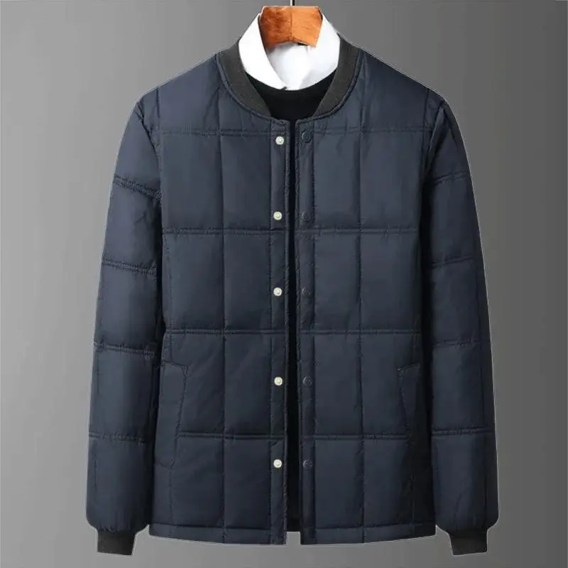 Mens Stand Collar Liner Cotton Jacket Snap Button Warm Inner Wear Quilted Coat Dad Casual Winter Outerwear M 4XL
