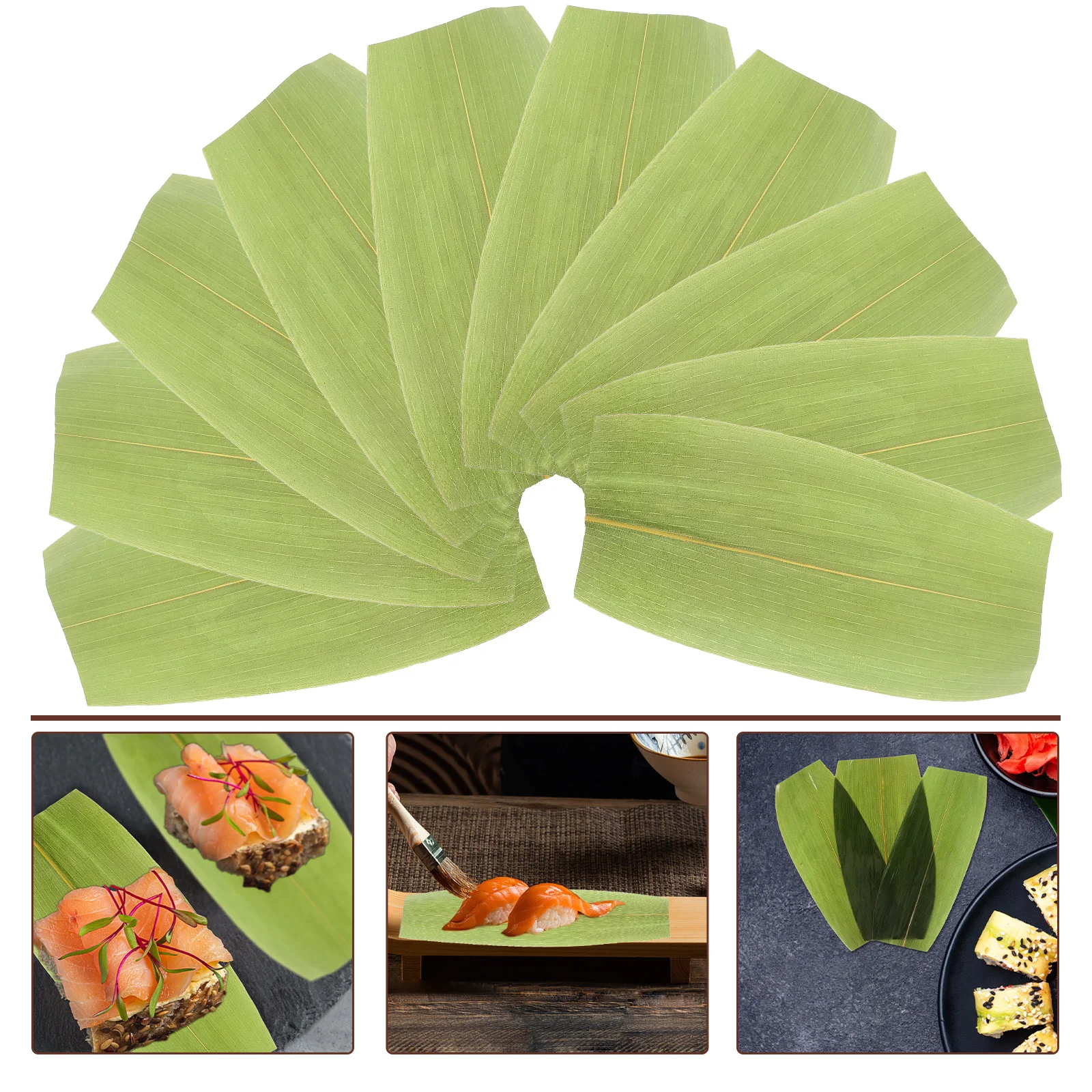 

100pcs Bamboo Decorative Sushi Plates Sushi Bamboo Leaves Leaf Shape Japanese Food Mat Sashimi Decor Kitchen Accessories