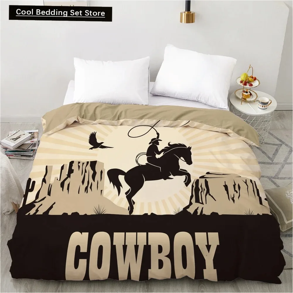 

Western Cowboy King Queen Bedding Set Vintage Style Rodeo Duvet Cover Men Teens Boys Horse Quilt Cover Polyester Comforter Cover