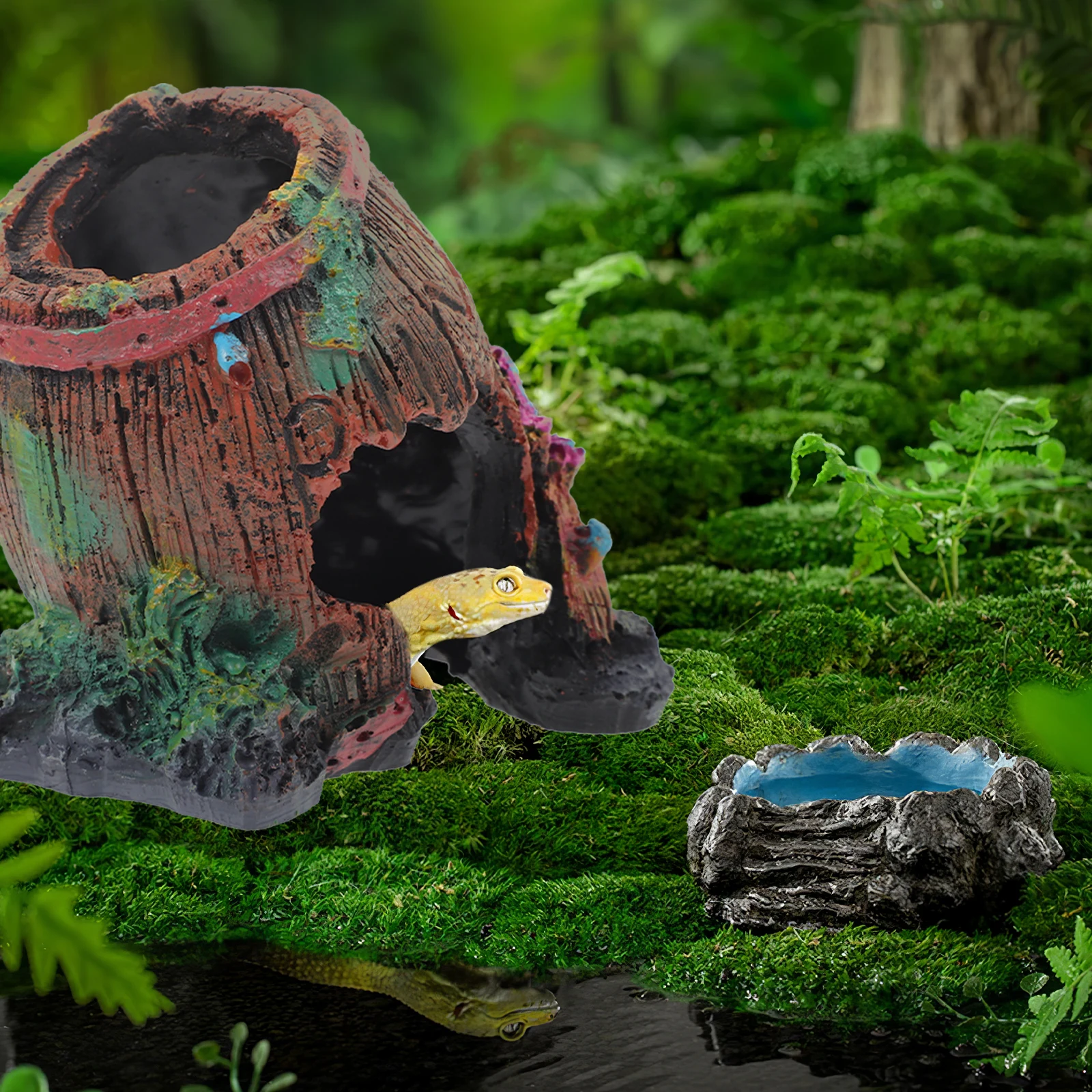 

Reptile Hideout Resin Durable Shelter Feeding Box Reptile Cave Aquarium Decor Tortoise Hide Turtle Tank Decorations Hermit Crab