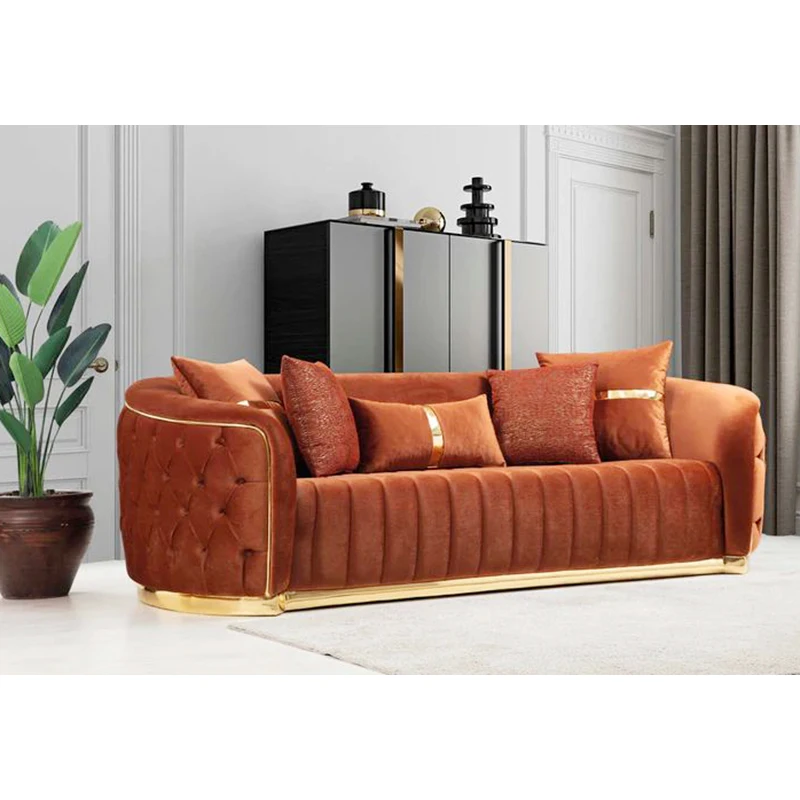 Modern Living Room Furniture Luxury Metal Frame 3 2 1 Seater Sectional White Velvet Fabric Sofa Set