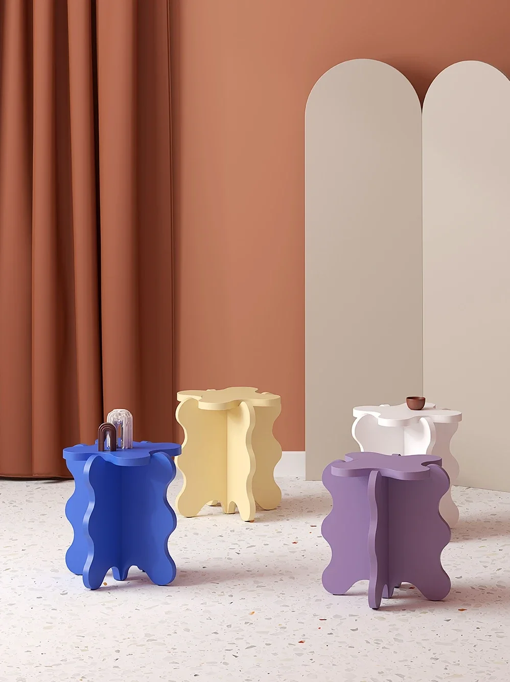 طاولة قهوة على شكل زهرة بتصميم إبداعي لغرفة المعيشة، طاولة جانبية بسيطة على شكل خاص للأريكة، طاولة جانبية مموجة كورية متعددة الألوان #3