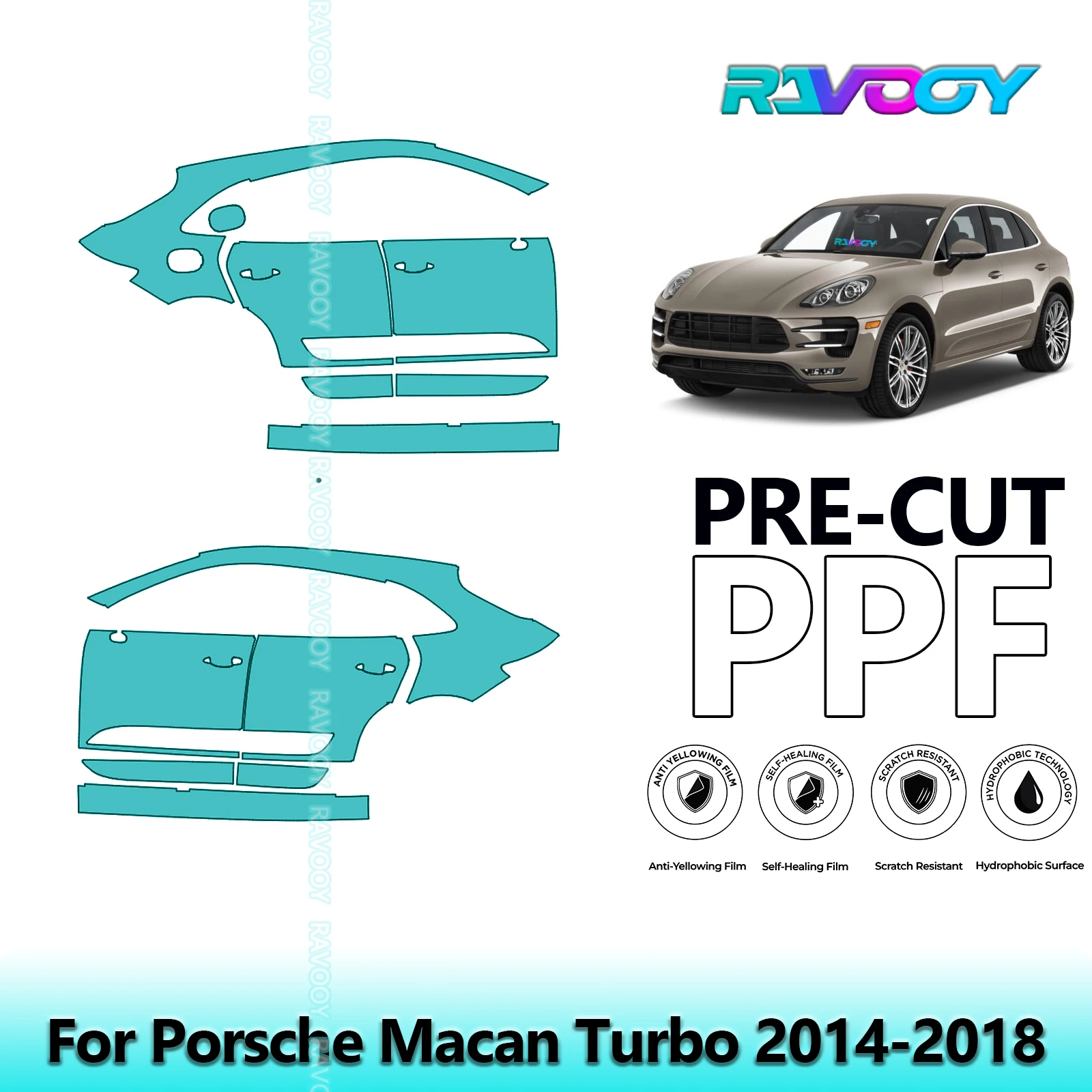 

For Porsche Macan Turbo 2014-2018 8.5mil Clear Matte Pre-Cut PPF Door & A/B Pillar Kit TPU Paint Protection Film Set