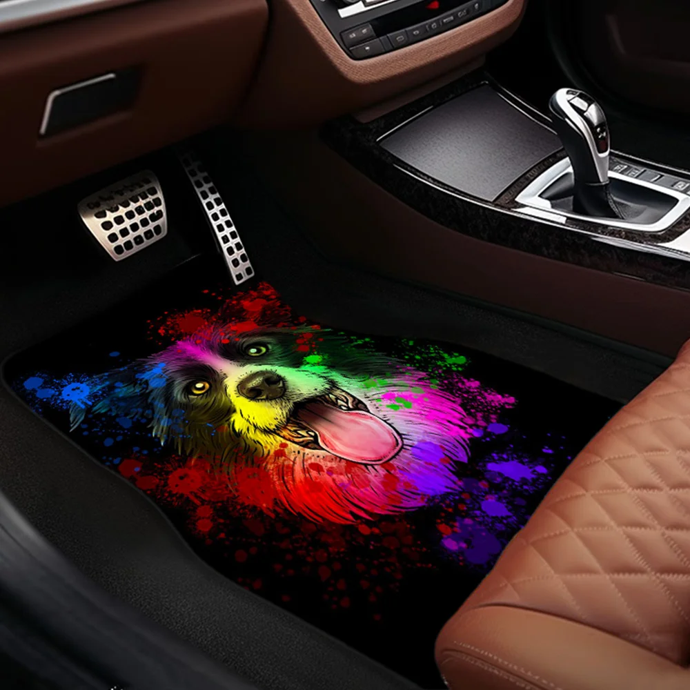4pcs Border Collie Dog Pattern Fashion Art Car Mats, Universal For All Seasons, Comfortable And Durable, Suitable For Most Car F
