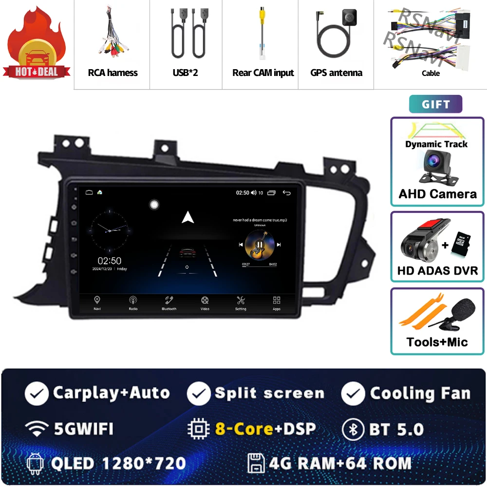 Plug en Play Android 15 Carplay Auto Qualcomm Scherm Autoradio Speler Voor KIA Kia K5 Optima 2011-2015 GPS Stereo Wifi + 4G DSP