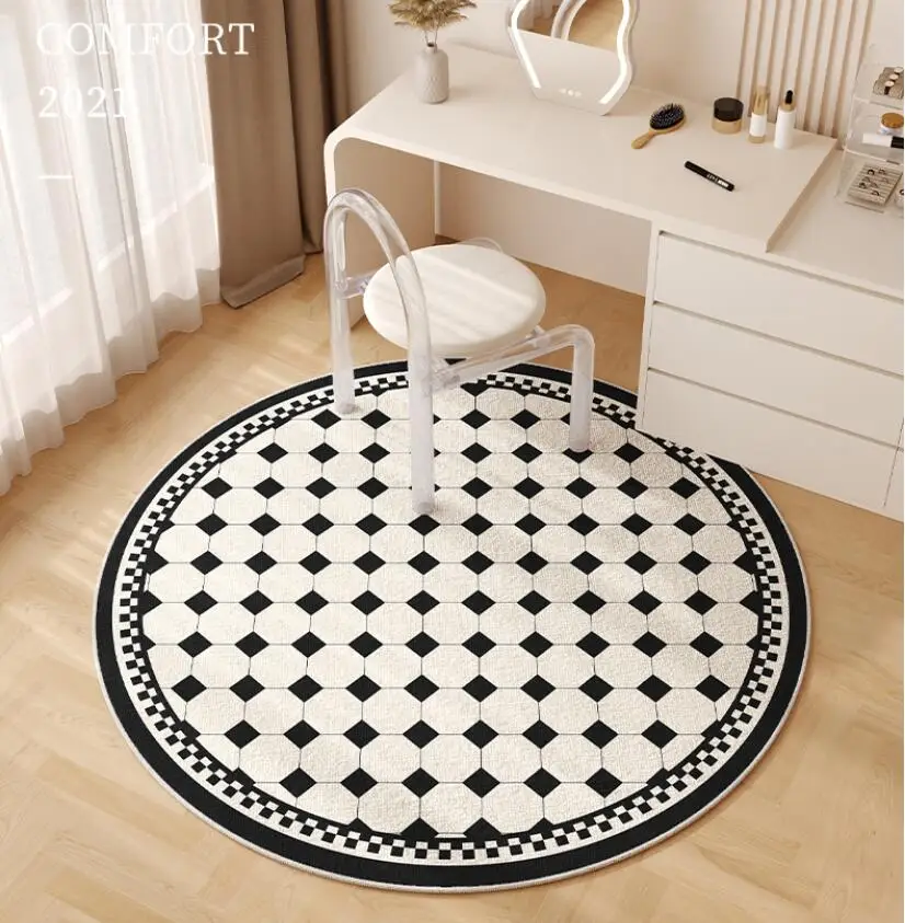 Nordic Modern Simple Carpet Black White Circle Strip Living Room Bedroom Carpet Sofa Round Geometric Rug Chair Mat Home Decor