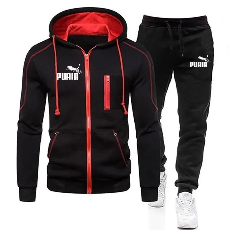 Nuevo Otoño Invierno cremallera polar hombres chándal sudaderas con capucha pantalones sudaderas conjuntos de dos piezas traje ropa deportiva marca hombres ropa