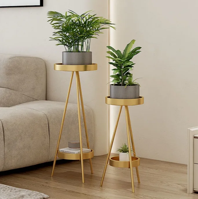 Fresh Fashionable Wrought Iron Flower Rack Shelf Indoor Living Room Balcony Floor-Standing Green Radish Plant Flowerpot Packprom