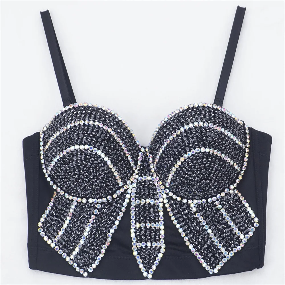 

Nightclub Sexy Beaded Light Tube Top Fishbone Shaping Outer Wear Bra Shower Bar Performance Push up Heavy Industry Sling Female