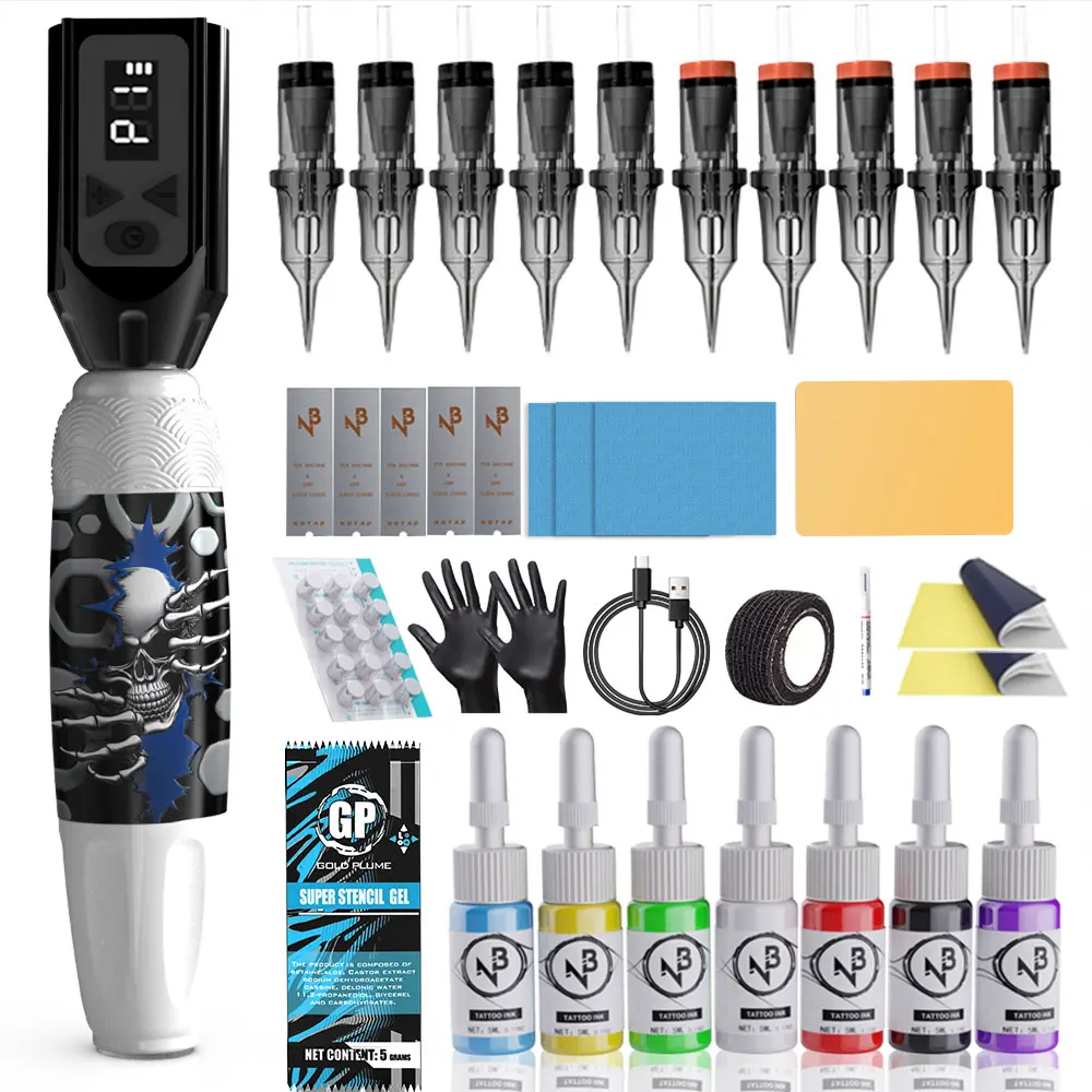 Goldplume Brand New Tattoo Gun Set, Rotary Tattoo Kit, Includes Power Supply, Cartridge Tattoo Needles, Suitable for Beginners and Professional Tattoo Artists