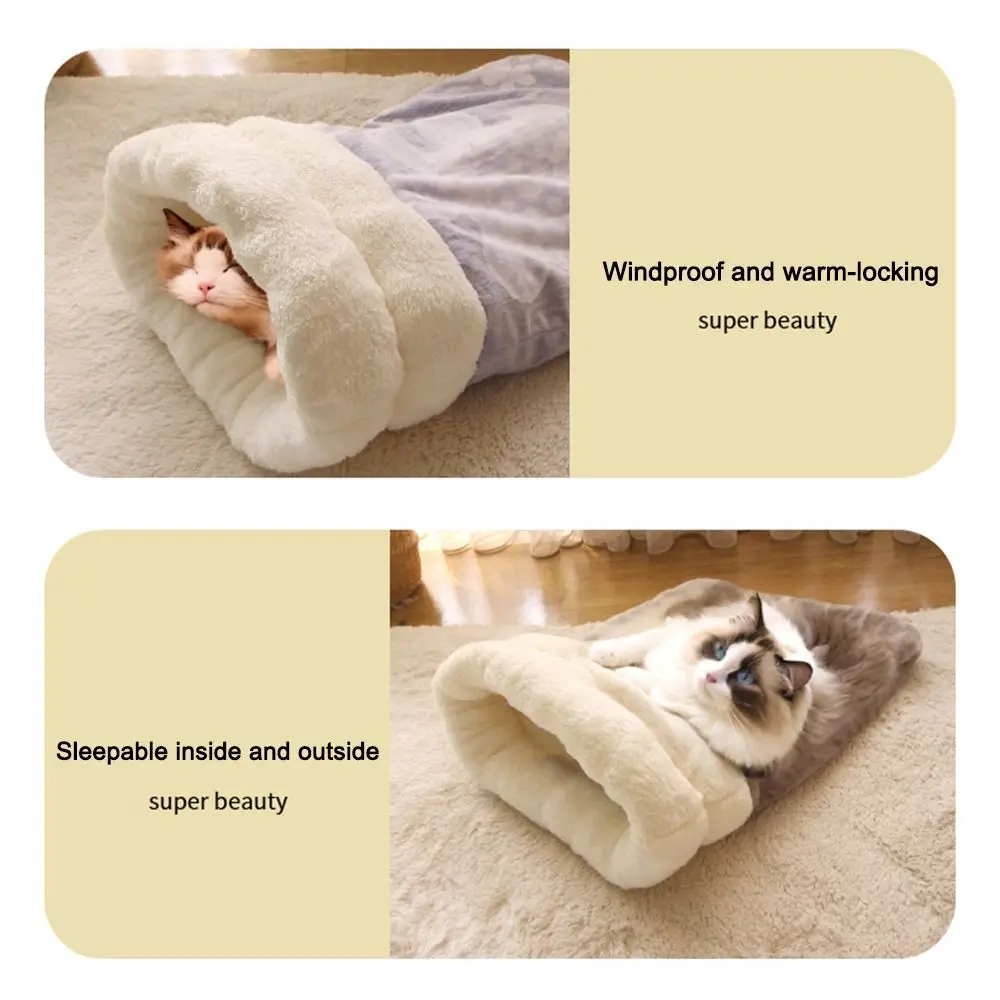 Cute Plush Cat Sleeping Bag Thickened Cartoon Cat Cave Bed Winter Warm Pocket Type Pet Snuggle Sack Pet Supplies