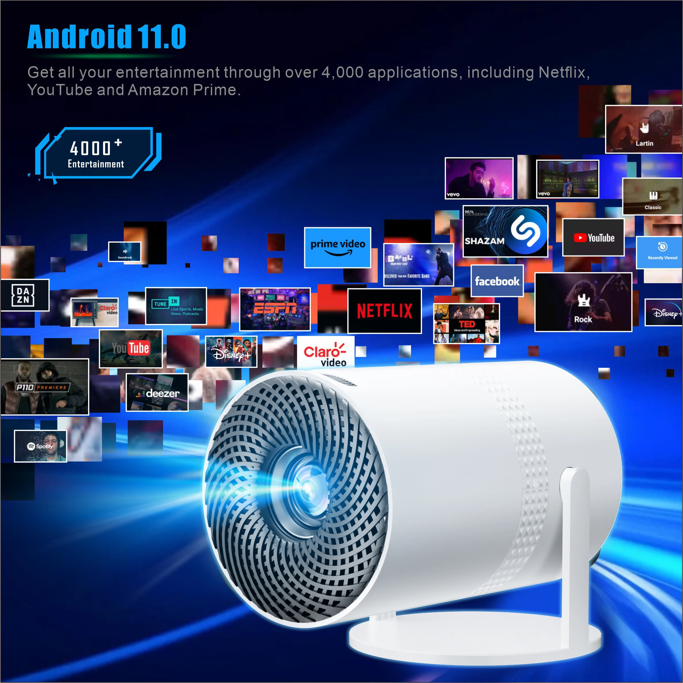 Salange P300 Projector 4K Android11 WiFi Rotatable Smart TV 720P Cinema Portable Outdoor Sync Phone Proyector for 1080P 8K Movie