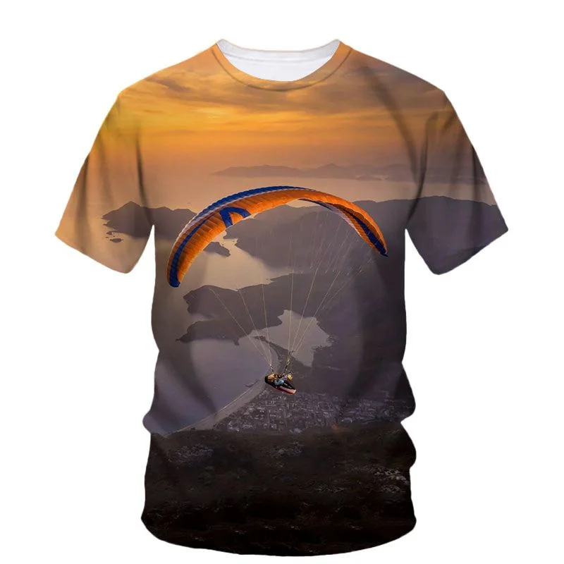 3D Outdoor Exercise Paragliding Printed T Shirt For Men Kid Streetwear Sports Short Sleeves Harajuku Gym Tee Shirts Tops Clothes