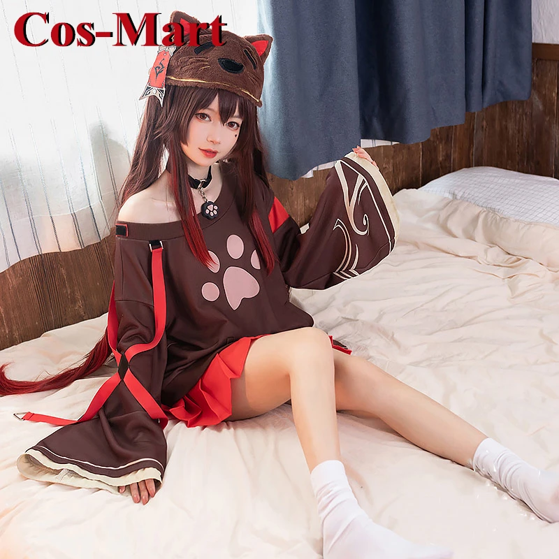 Cos-Mart Hot Game Genshin Impact Hu Tao Cosplay Costume Sweet Lovely Black Cat Housecoat Activity Party Role Play Clothing