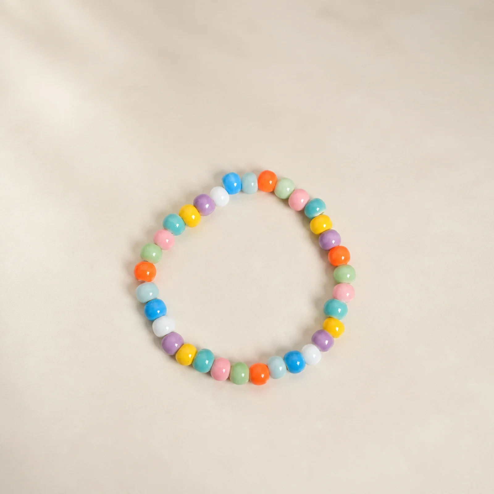 Handmade Ceramic Bead Bracelet with Elastic Cord Handwoven Stretch Wrist Jewelry Solid Color Beaded Bracelet 608P4-19