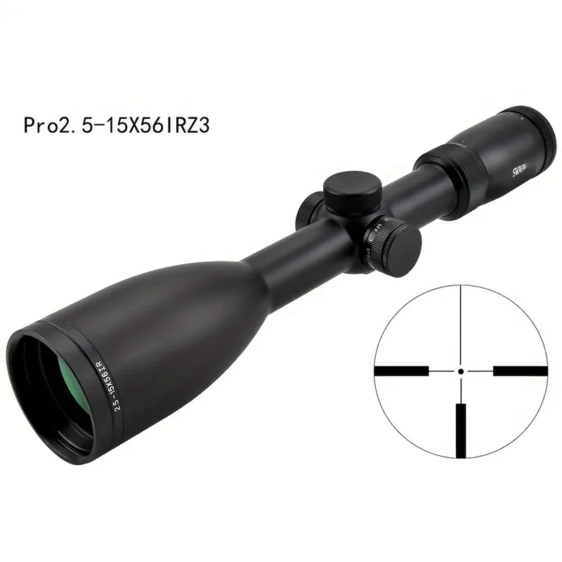 35cm Swar Pro 2.5-15x56 IRZ3 Rifle Sight - High Power Range Rifle Sight with Mildot Grid, Adjustable Focal Length and 100 Yard Range, lightweight 710 Grams, Black, Manual Adjustment Knob, Wide Green Coating