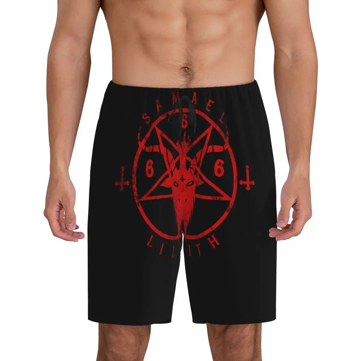 

Custom Satanic Pentagram Baphomet Short Pajama Pants Men Sleepwear Sleep Lounge Bottom Shorts Sleeping Pants