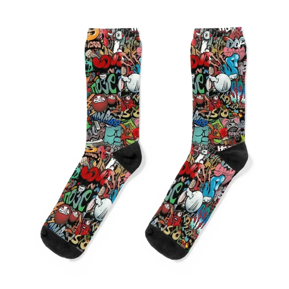 

Synr 70s Retro Comic Graffiti Print Socks golf Hiking boots sports stockings Men's Socks Women's