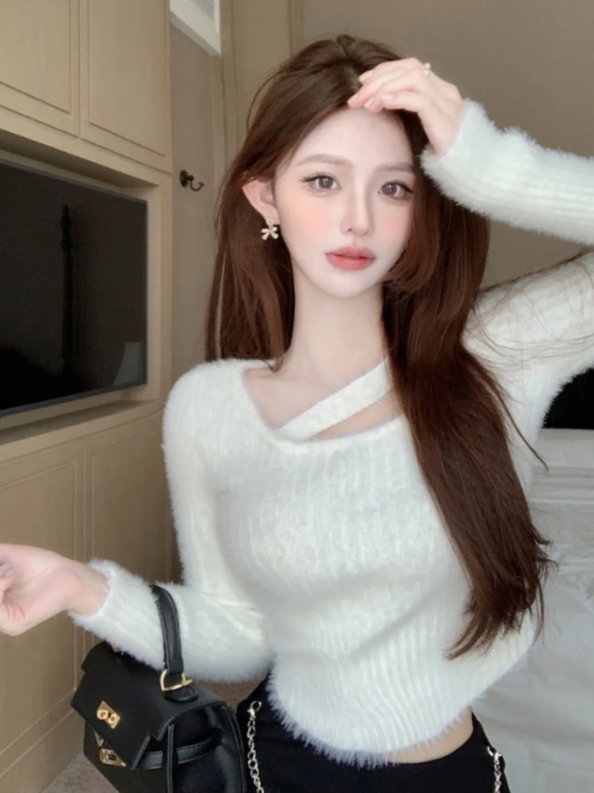 

Женский вязаный топ ort Sve Long Sve Base irt из искусственного норкового бархата, внутренняя одежда, осенне-зимний дизайн, облегающий круглый топ Ne