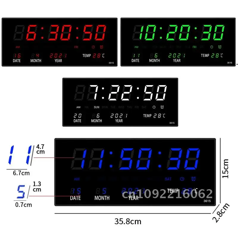 Luminous Digital Wall Clock Alarm Hourly Plug Temperature Date Clock Clock LED Calendar Decoration Table with Chiming Electronic