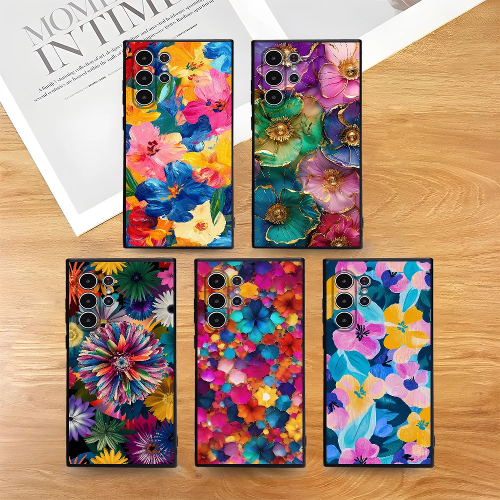

Abstract Colorful Flower Phone Case For Samsung Galaxy S25 S24 S22 S23 Ultra S21 S20 Plus 5G Frosted Shockproof Full Cover Case