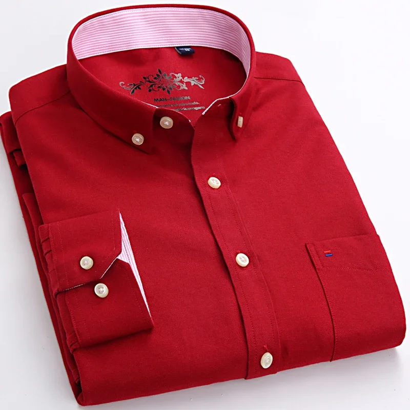 New in shirt Cotton long-sleeve shirts for men slim fit formal plain tops single pocket solid color office tops fashion clothes