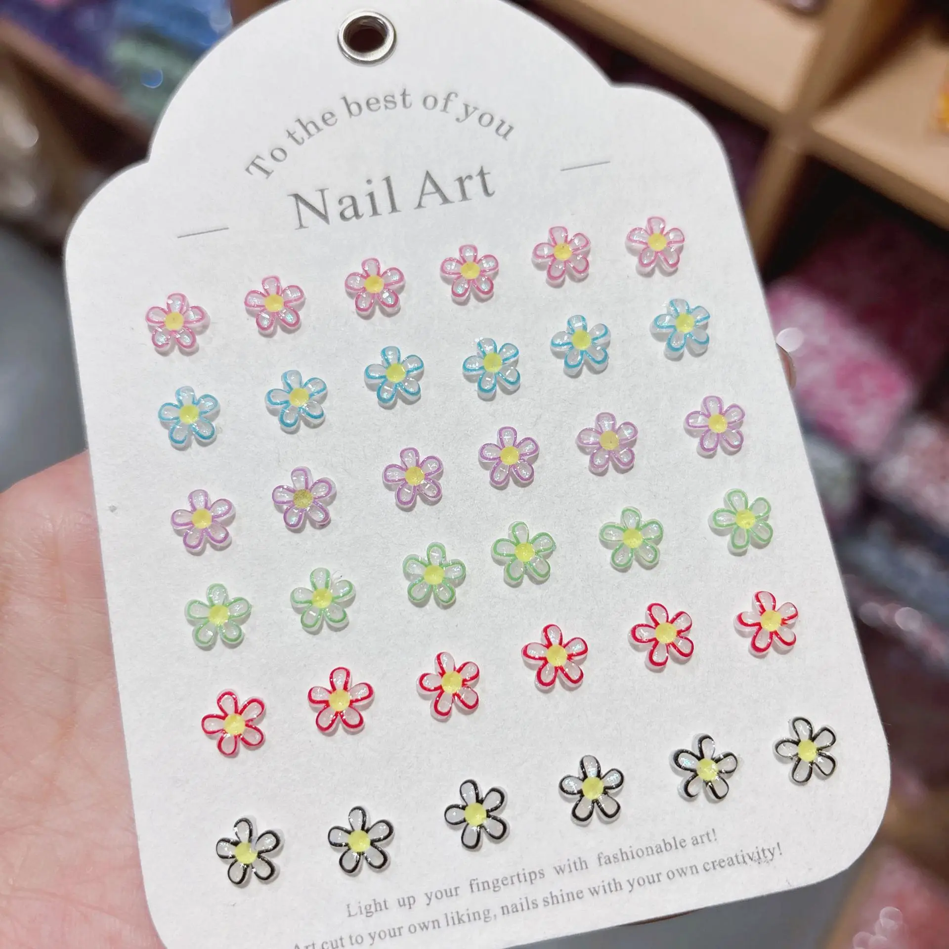 100Pcs 8mm 5-Petal Ice Crystal Flower Nail Charms - Transparent Resin Blossoms for Ethereal Manicures