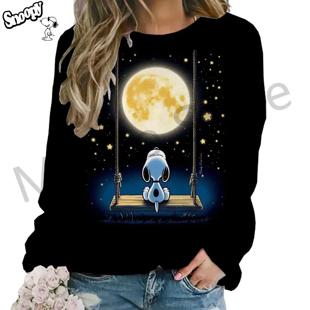 Women's Long Sleeve Sweatshirts Snoopy O Neck Streetwear Lovely Kawaii Clothes Autumn New 2024 Fashion High Quality Pullovers