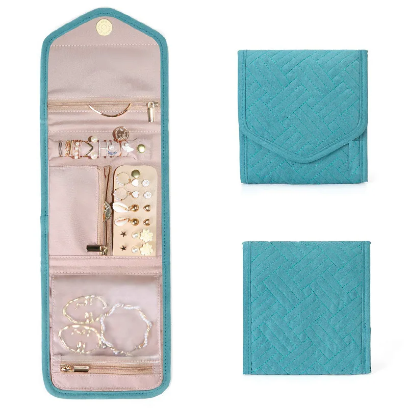 Faux Leather Velvet Jewelry Storage Roll Bag Travel Folding Portable Jewelry Bag Stud Earrings Jewelry Storage Bag