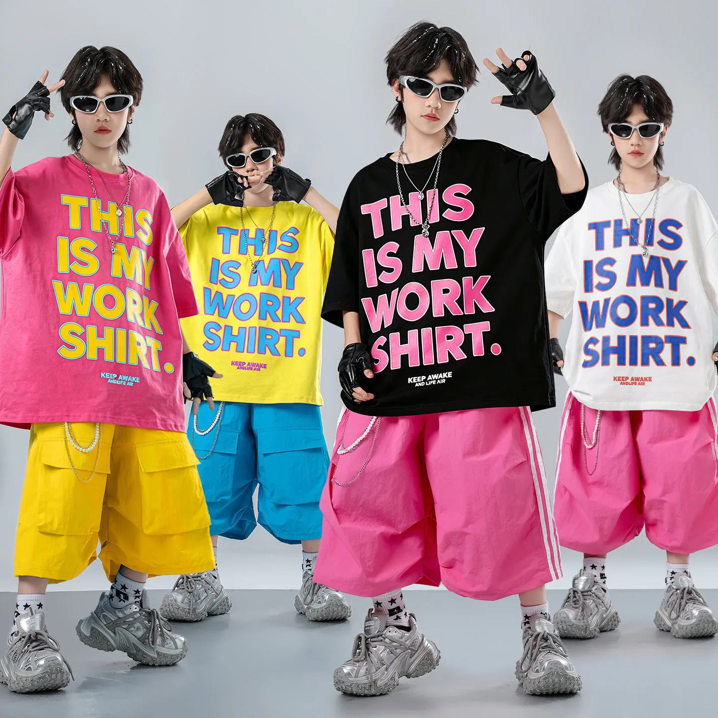 Conjunto de Fantasia de Hip Hop Infantil para Performance de Dança de Rua, Roupa de Jazz para Meninos e Meninas, Traje Duráve...