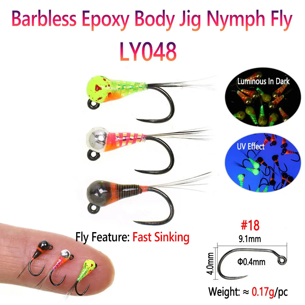 barbless bass lures 6pcs #14 #18 Barbless Fast Sinking Jig Nymph Fly Epoxy Pheasant Tail Wet  Euro Fly Perdigon Nymph Trout Bass Fishing Lures
