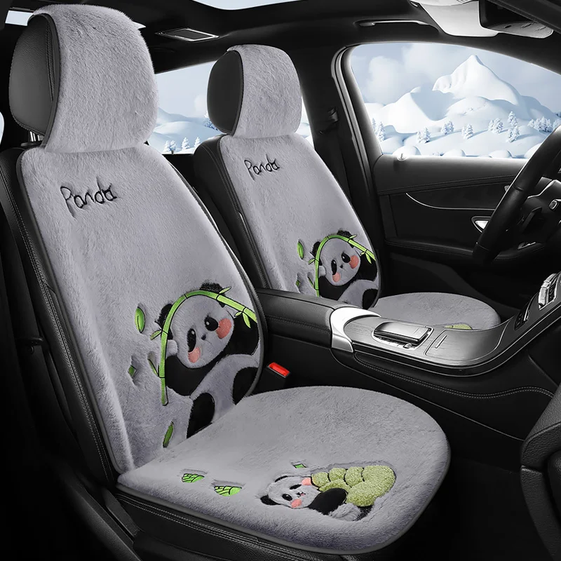 Exquisite Stickerei Niedlicher Panda Plüsch Autositzkissen Winter Neue weiche bequeme universelle Passform für geteilte Autos