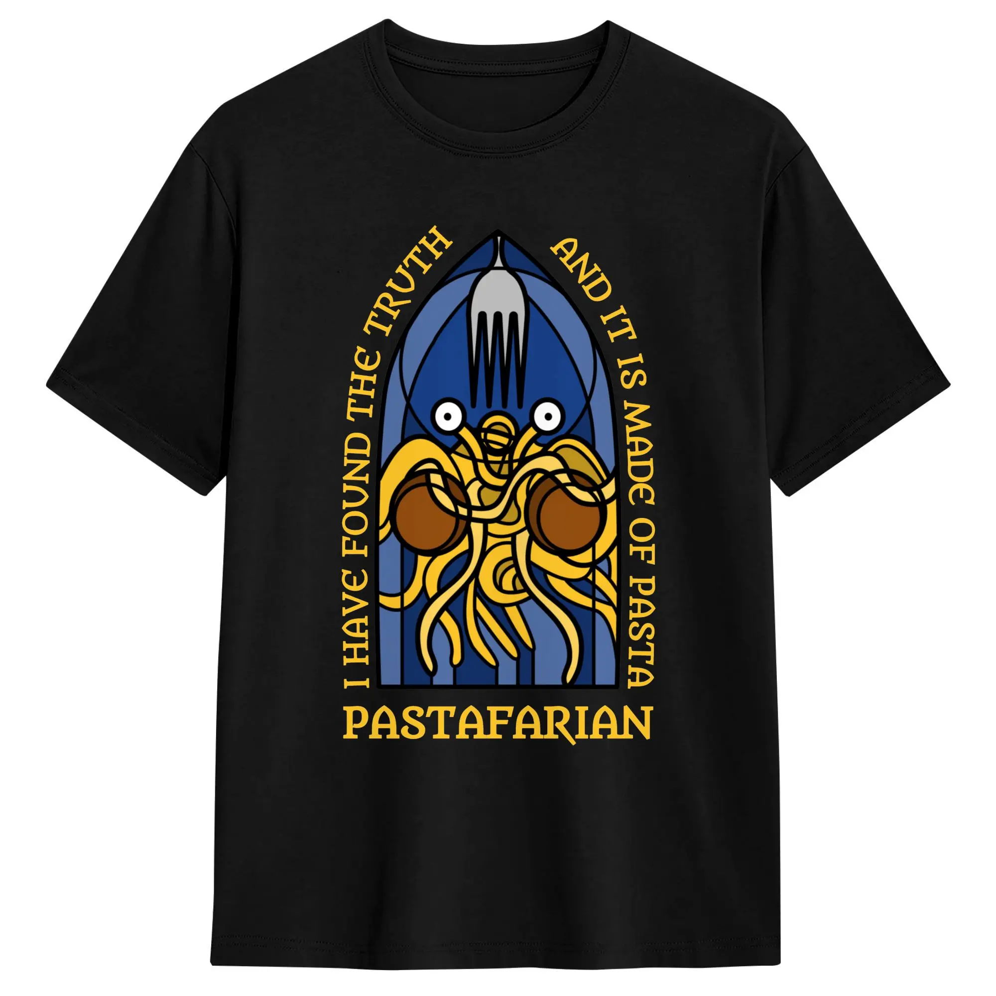 Pastafarian T-Shirt Flying Spaghetti Monsterism Pastafarianism FSM Religion Church Vintage Cotton Tee Shirt Short Sleeve T Shirt