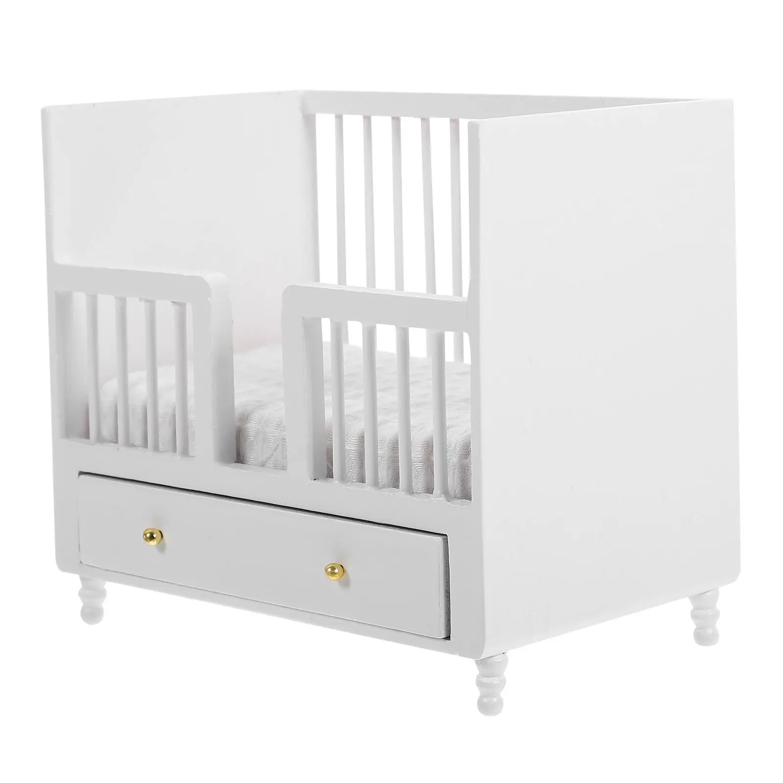 

Mini House Bed Miniature Crib Natural Wood Construction Fine Craftsmanship Simple Colors Mattress Included Fun Play Decoration