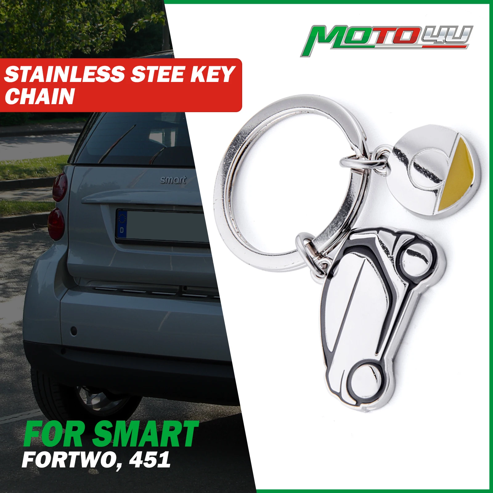 New Stainless Steel Smart Car Key Chain 1pc Key ring smart fortwo, 451 Good Gift