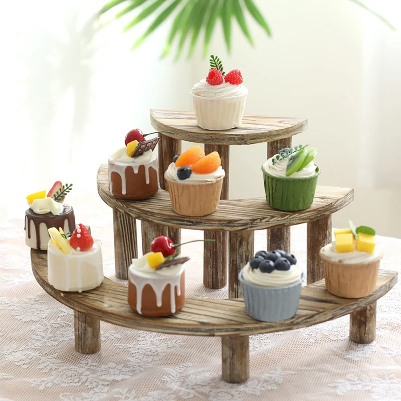 3-Layer Wooden Cupcake Rack Layered Cupcake Display Rack Semi-Circular Dessert Cake Rack image 4