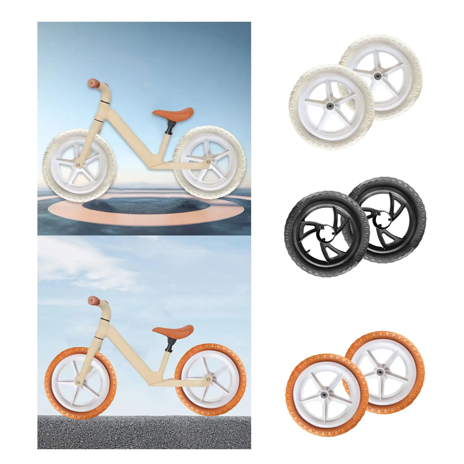 2 Pieces Balance Replacement Bike Wheels Fit 12inch Most Child Balance Bickes Repair Parts Anti Slip Non Inflatable Replaces