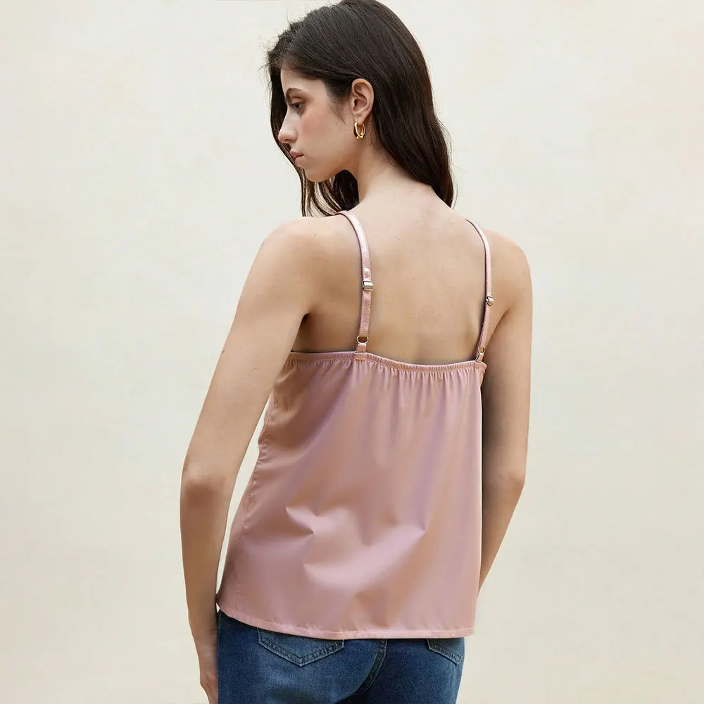 Design Lace Trim Spaghetti Strap Top Women Summer New Light Pink Slim Fit Inner Wear Tube Top