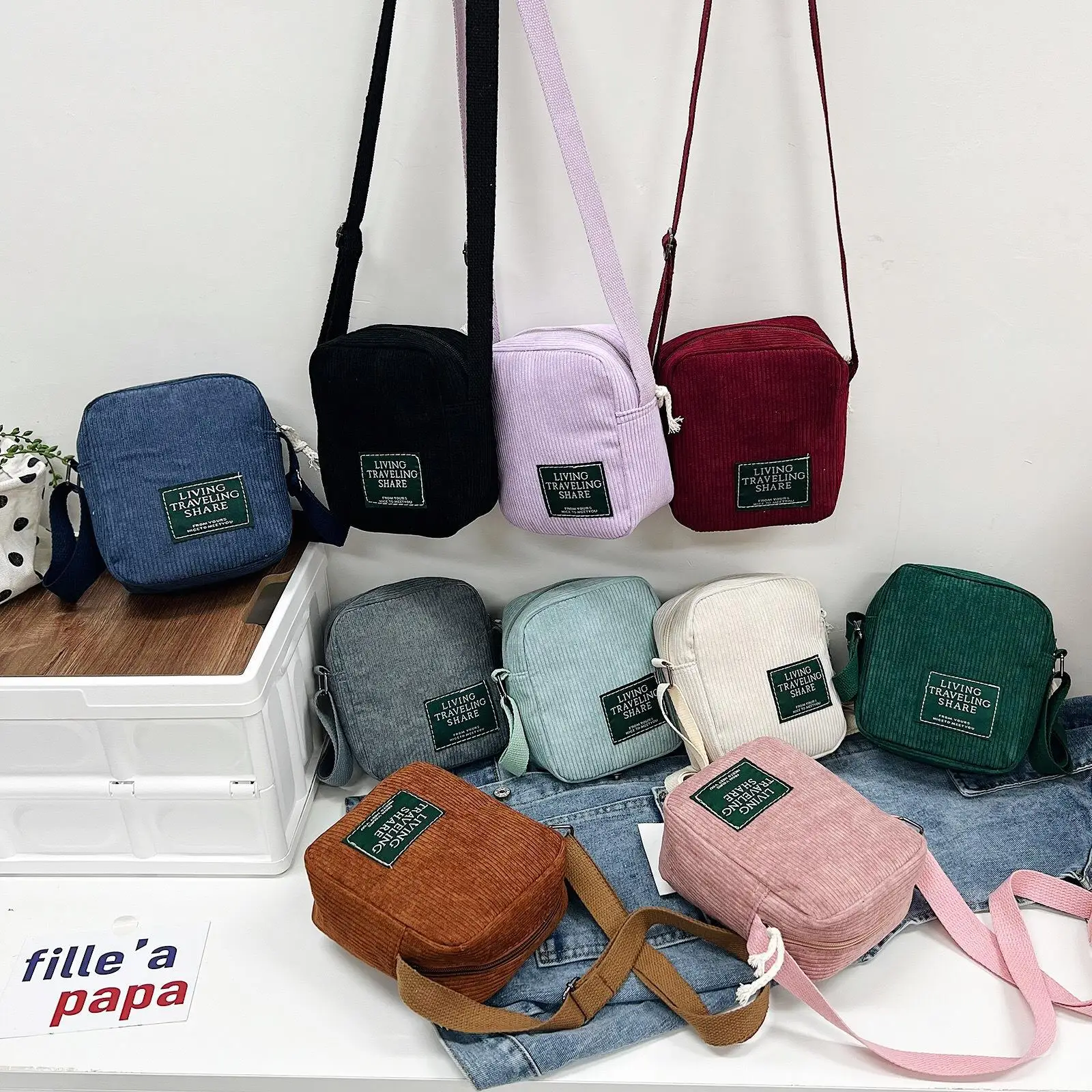 Korean Style Casual Corduroy Mini Square Crossbody Bag Simple Versatile Shoulder Bag Outdoor Sports Small Storage Handbag