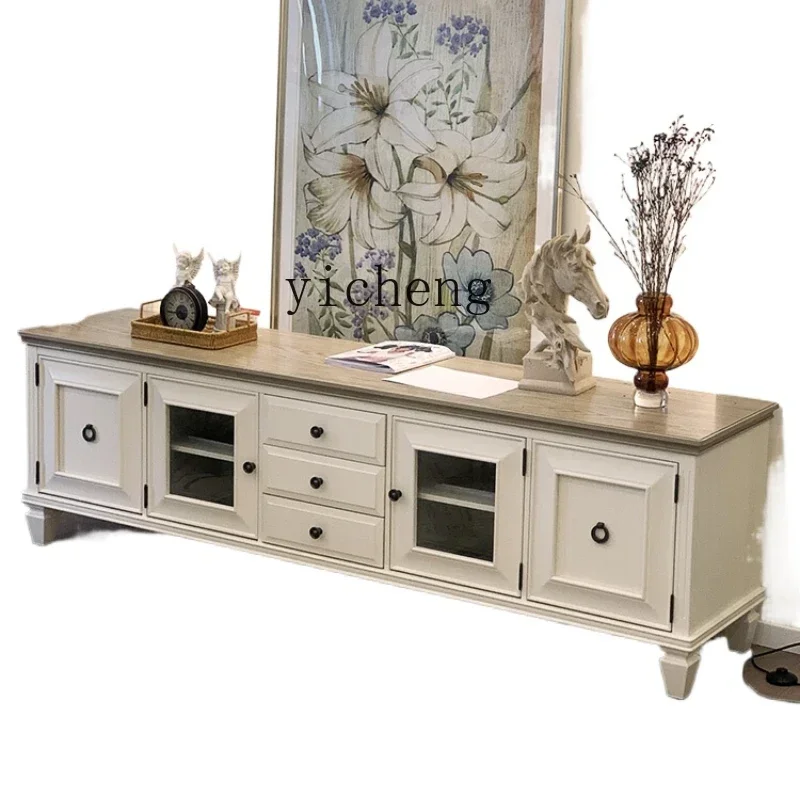 TV cabinet pure solid wood cream white high audio-visual cabinet living room furniture coffee table combination