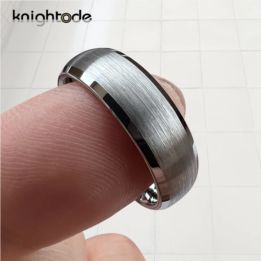 6mm 8mm Tungsten Wedding Band Men Women Anniversary Ring Dome Brushed Beveled Edges Mirror Finished Comfort Fit